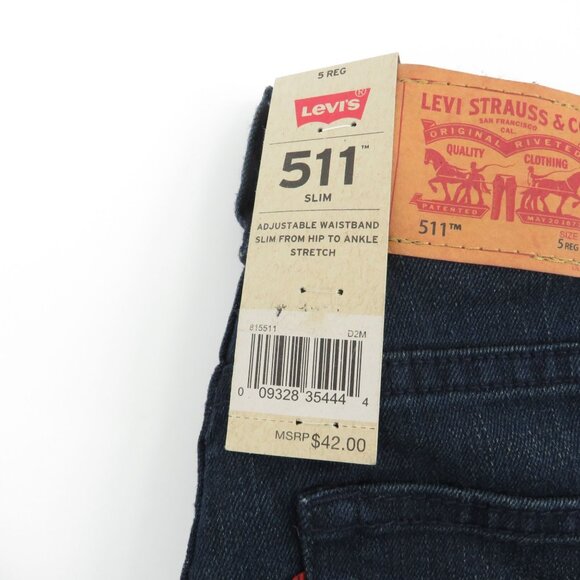Levis 511 Slim Fit Boys Jeans 5 Regular Adjustable Waistband Dark Wash Denim NWT - Picture 3 of 5